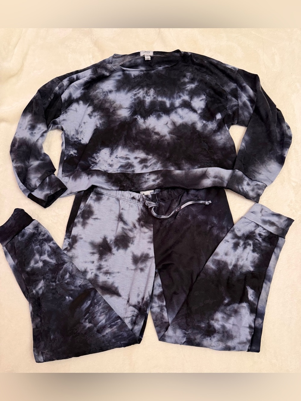 Jenni Intimates Tie Dye Pajama Lounge Set Size M Black Grey Long Sleeve, NWT